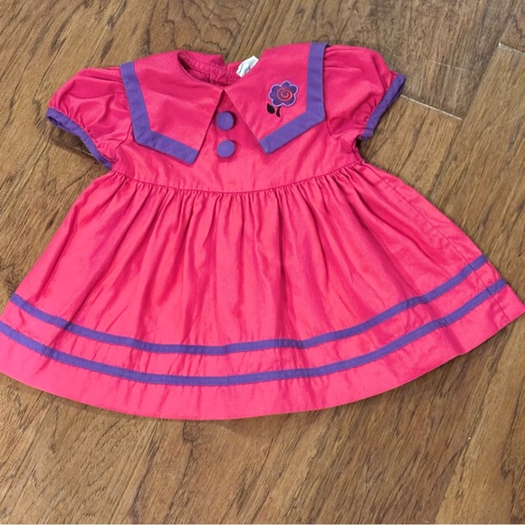 Vintage Peaches ‘n Cream Baby Dress 18M | Magenta & Purple 90s collared flower - Picture 1 of 6